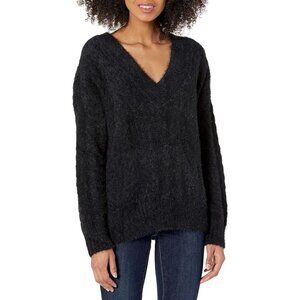 Lucky Brand V-Neck Relaxed Fit Soft & Fuzzy Eyelash‎ Sweater - Jet Black